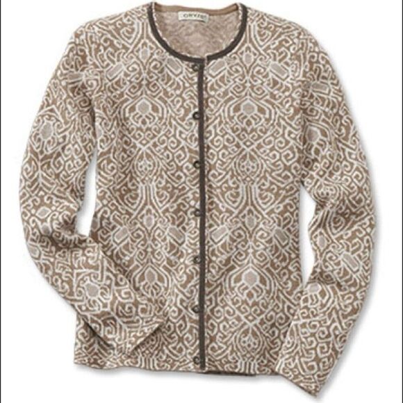 Orvis Jacquard-Knit Velvet-Trimmed Cardigan size XL - Picture 1 of 7